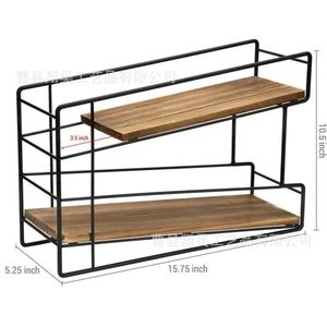 Wooden <b>Desktop</b> <b>Shelf</b> Iron And Wood Combination Double Layer Storage Rack For Kitchen Can Organizer - Product Image 4