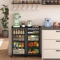 4-laags metalen groente- en fruitwagen met wielen, multifunctionele keukenwagen met lade-design