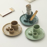 Support de bougie en céramique pour aromathérapie, style bougie au beurre simple, décoration d'ambiance nordique, cadeau en bois sacré de sauge