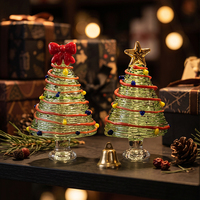 Mini-sapin de Noël artisanal en verre style Murano avec fil métallique, idéal pour centre de table de Noël, décoration et cadeau, style bien-être