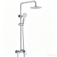Colonne de douche apparente en cuivre poli à 3 fonctions avec douche pluie, douchette à main et bec de baignoire, avec cartouche céramique