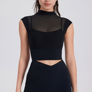 เสื้อโยคะผู้หญิงแบบขายส่ง คอเต่าตาข่าย 2 in 1 พร้อมบราในตัว เสื้อครอปท็อป ยืดหยุ่นสูง ชุดออกกำลังกาย ระบายอากาศได้ดี เสื้อกีฬา - Product Image 6