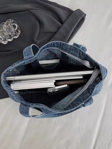 Sac fourre-tout décontracté en jean grande capacité pour femme, léger, avec fermeture éclair, polyvalent, idéal pour le shopping, les étudiants et les professeurs - Product Image 6