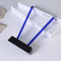 Vente directe d'usine, plaque de récompense en cristal gravé, plaque de récompense en cristal gravé bleu clair avec base noire