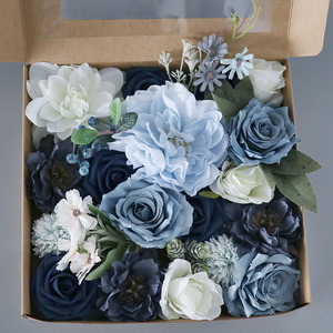 Artificial wedding flowers in the box haze blue rose peony flower valentine day gift for anniversary flower box