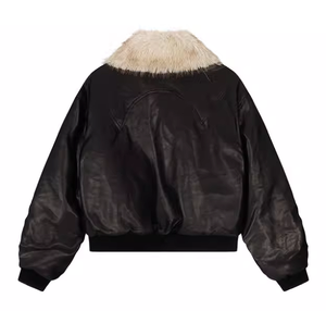 Chaqueta de Cuero Vacuno de Invierno de Alta Calidad, Corte Entallado, Estilo Bomber, Cuello Alto, Múltiples Bolsillos, Cremallera, Estilo Motero, Tinte Liso - Product Image 2