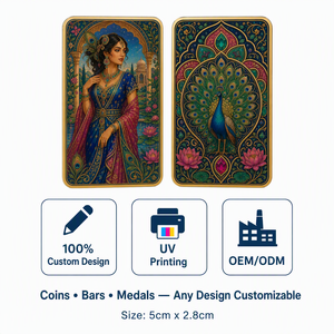 Brass Bar Indian Maharani <strong>Peacock</strong> Double Sided Metal Crafts Collectible Card Gold Frame Lotus Emerald Taj Royal Decor Gift - Product Image 4
