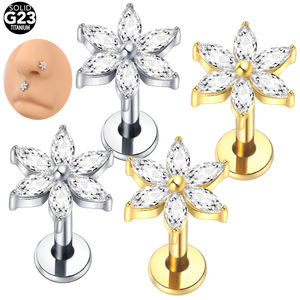 Getta ASTM-F136 G23 Boucles d'oreilles en titane, zircon, cristal, plaqué or, fil interne, Labret Ring Lip Nose <span class=keywords><strong>Piercing</strong></span> Earrings - Product Image 4