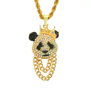 DUYIZHAO Hip Hop kolye takı 3mm halat zincir elmas Panda kolye kolye erkek buzlu Out kolye Bling bling takı