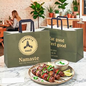ถุงกระดาษคราฟท์สำหรับร้านอาหารไทยแบบนำกลับบ้าน พิมพ์โลโก้ของคุณเองได้ เป็นมิตรกับสิ่งแวดล้อม รีไซเคิลได้ ย่อยสลายได้ทางชีวภาพ - Product Image 1