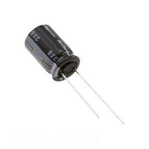 Condensador de canal del fabricante, de orificio pasante, de aluminio, 6.8uF 20% 250V RADIAL 250BXC6.8MEFCT810X12.5 - Product Image 1