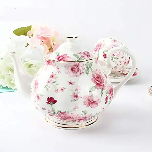 8 Pièces avec cinq Tasses En Porcelaine De Luxe Ensemble de Thé de Café avec la jante D'or En Céramique Théière et Tasse Ensemble pour cadeau