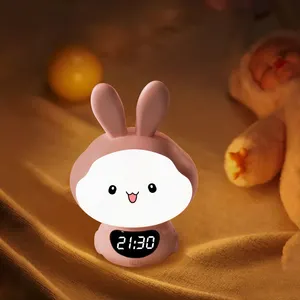 Đáng yêu thời gian thỏ Đồng hồ báo thức sạc LED sáng đồng hồ kỹ thuật số với ánh sáng trẻ em sinh viên Đồng hồ điện tử