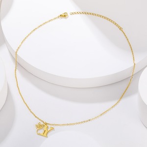 Collar con inicial de NEWNORTH, joyería de acero inoxidable, cara ahuecada, flor, letra 26, collar con colgante inicial del alfabeto para mujer - Product Image 6