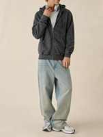 Vente Chaude : Sweat à Capuche Zippé Vintage pour Homme, 100% Coton Épais, Délavé à l'Acide, Style Streetwear, Coupe Ample, Vêtement d'Extérieur Décontracté
