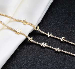 2021 nuevo diseño Full Zircon <span class=keywords><strong>Love</strong></span> Letters y Mama Letters pulseras, joyería de Latón chapado en oro de 18K - Product Image 4