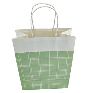 Bolsa de Papel Kraft Blanca con Cuadros Azules para Regalo, con Asa, en Stock, para Compras y Llevar Comida - Product Image 4
