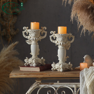 Porte-bougie de bureau romantique français en résine, cylindrique, décoration d'intérieur, figurine d'ange, finition vieillie - Product Image 1