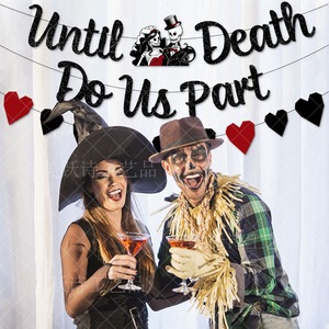 Drapeau en forme <span class=keywords><strong>de</strong></span> cœur noir « Jusqu'à <span class=keywords><strong>la</strong></span> <span class=keywords><strong>mort</strong></span> nous sépare » pour Halloween, fête à thème mariage, décoration <span class=keywords><strong>de</strong></span> gâteau tête <span class=keywords><strong>de</strong></span> <span class=keywords><strong>mort</strong></span>, demande en mariage, décoration d'Halloween - Product Image 4