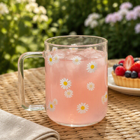 Mug en verre borosilicate de haute qualité imprimé Daisy de 500 ml avec poignée pour café, thé, jus et boissons glacées