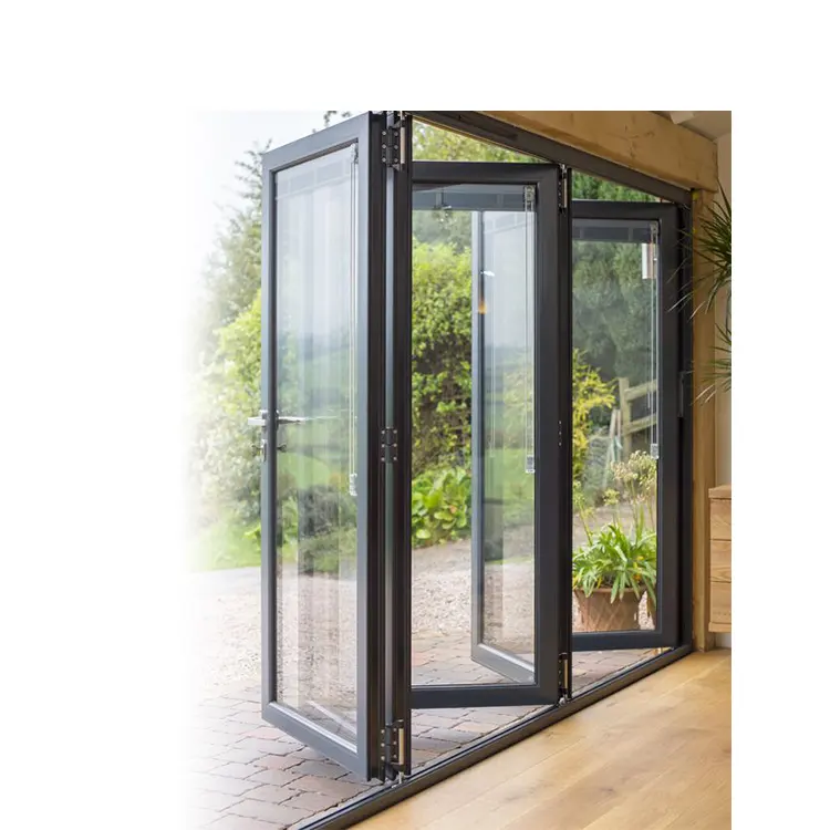 Soundproof House Exterior Bi fold Patio Doors Aluminum Powder Coated French Glass Folding Door