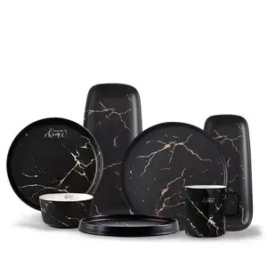 ceramic porcelain marble black and white dinnerset unbreakable dinnerware at factory rate