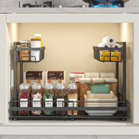 Organisateur sous armoire à 2 niveaux tiroir coulissant en métal extensible pour cuisine salle de bain garde-manger