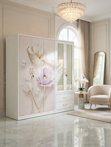 Armario Metálico de Alta Gama con Efecto Mármol y Vetas Doradas, 5 Puertas, Espejo Abatible, <span class=keywords><strong>Mueble</strong></span> de Almacenamiento para Dormitorio - Product Image 6