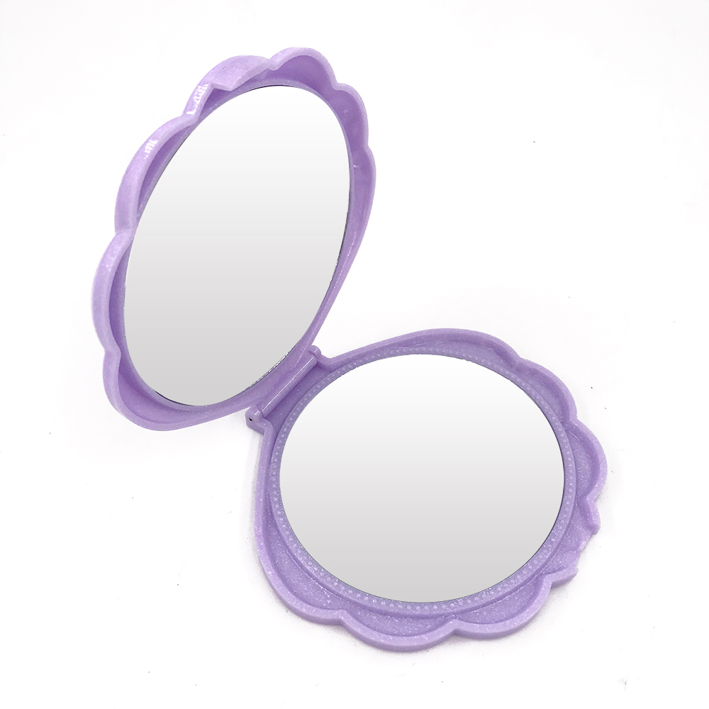 OEM ODM double face en forme de coquille en plastique de maquillage pliant poche miroir compact pour le voyage