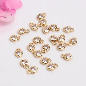 14k Gold Plated Gold Filled Cubic Zirconia Heart Non Tarnish Small Charms 5mm 6mm