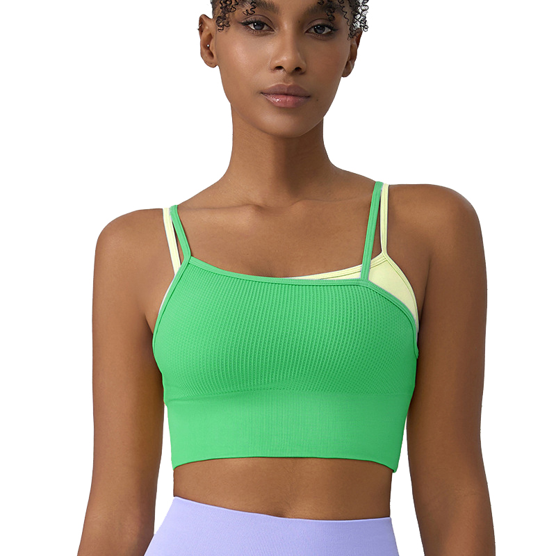 Women's Formal Double-Layer Yoga Tank Tops Push-Up Padding Breathable Woven Fabric Front Logo Thin Straps with Two-Piece Design