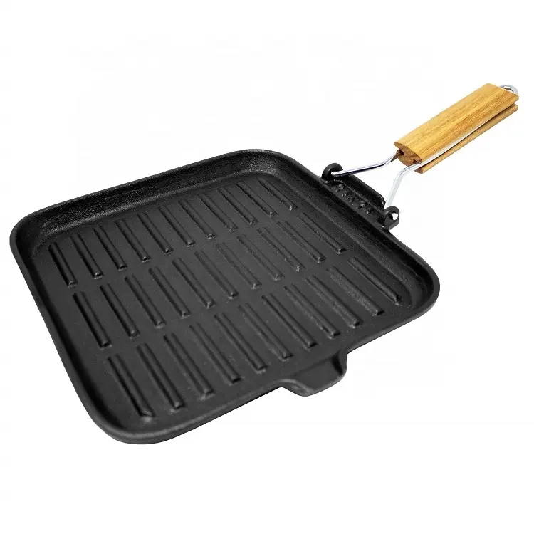 Removable Handle Square Cast Iron Steak Frying Pan Preseasoned Cooking Grill Pan