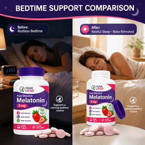Suplemento de Fresa para Dormir de Marca Privada, Disolución Rápida, Bienestar Nocturno para Adultos, Tabletas de Melatonina de Fresa OEM - Product Image 4