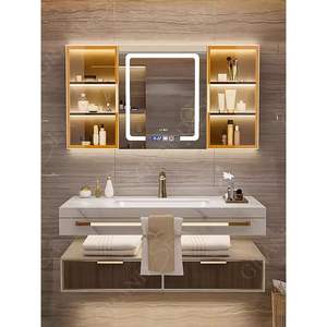 Set wastafel ganda 150cm mewah mengambang, kabinet Modern kamar mandi meja rias Led cermin dinding berlampu - Product Image 3