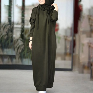 <span class=keywords><strong>Robe</strong></span> Sweatshirt Personnalisable pour Femme Hiver 2022, <span class=keywords><strong>Robe</strong></span> Longue à <span class=keywords><strong>Capuche</strong></span> Style Musulman, Manches Longues, Décontractée, Couleur Unie - Product Image 3