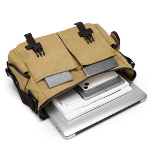 Men's <b>Canvas</b> Laptop <b>Bag</b> Adjustable Strap Buckle Closure <b>Large</b> Capacity Messenger <b>Bag</b> for Office Workers and Students - Product Image 3
