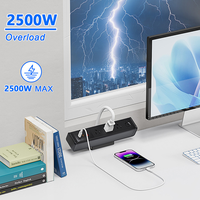 Multiprise à fixation sur bureau 65W, 3 prises CA, 3 ports USB-C, 3 ports USB, protection contre les surtensions, interrupteur marche/arrêt, pour table de chevet
