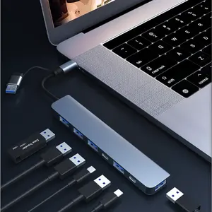 도매 7 8 1 포트 복제기 USB C 허브 도킹 스테이션 유형 C 3.0 USB2.0 데이터 허브 컴퓨터 노트북 용