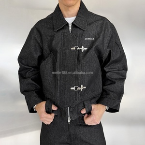 Heavyweight 15oz <b>Denim</b> <b>Jackets</b> Custom Lobster Raw Fireman Clasp <b>Cropped</b> Carpenter Mechanic Bomber Workwear Jeans <b>Denim</b> <b>Jackets</b> - Product Image 1