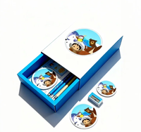 Boîte cadeau coulissante imperméable de qualité supérieure avec personnage de dessin animé, doublure en éponge, imprimé bleu et blanc, emballage recyclable pour enfants