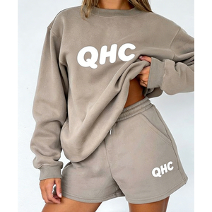 Conjunto de Sudadera con Cuello Redondo Estampada y Pantalones Cortos Holgados para Mujer, Ropa Deportiva Informal de Dos Piezas para Uso Diario, Fabricante - Product Image 1