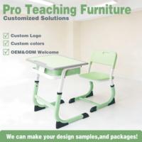 Ensemble de chaise et bureau d'école moderne réglable avec pieds en U, boîte à livres perforée, table d'étude ergonomique, mobilier métallique pour enfants