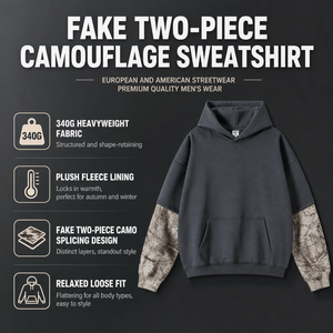 Sweat à capuche en molleton épais 340G pour homme, coupe oversize, manches camouflage, style streetwear, pull à capuche, fournisseur OEM personnalisé - Product Image 3