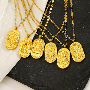 Collar con Colgante de Zirconia Zodiacal, Chapado en Oro de 18K, Acero Inoxidable, Resistente al Agua, PVD, Antideslustre, Elegante Joyería Astrológica, Regalo - Product Image 3