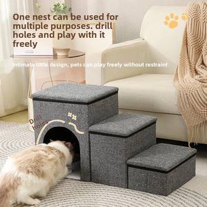 Escaleras de madera maciza para perros de tres capas, diseño plegable de lujo con <span class=keywords><strong>cama</strong></span> de almacenamiento, sofá, <span class=keywords><strong>nido</strong></span> de cachorro, <span class=keywords><strong>escalera</strong></span> de escalada para gatos Corgi Teddy - Product Image 2