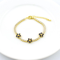 Cleef Clover Zircon gelang rantai tenis 14K multiwarna perhiasan wanita cantik ornamen emas dilaminasi grosir berbentuk huruf
