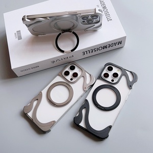 Étui de téléphone magnétique sans cadre en métal aluminium pour <span class=keywords><strong>iPhone</strong></span> 16 15 14 Pro Max avec support rotatif à 360° et <span class=keywords><strong>coque</strong></span> arrière rigide transparente en PC - Product Image 4
