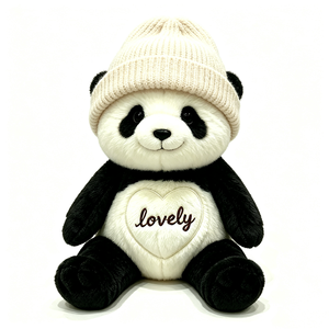 Customized Knit Beanie <b>Panda</b> Plush <b>Toy</b>, Cute <b>Panda</b> Stuffed Animal with Knitted Hat, Lovely Embroidered Heart <b>Panda</b> Plush - Product Image 1