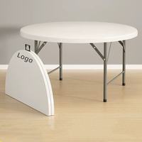 Table ronde pliable en plastique blanc de 180 cm (6 pieds) / 72 pouces, durable, pour événements, hôtels, restaurants, traiteurs, avec 12 chaises