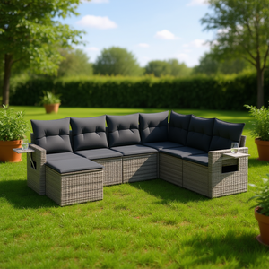 Ensemble de canapés de jardin gris 6 places en rotin, mobilier d'extérieur résistant aux intempéries, design contemporain - Product Image 2